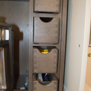 Close Up of Morel-Stained White Oak Durasupreme Apothecary Cubbies